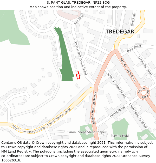 3, PANT GLAS, TREDEGAR, NP22 3QG: Location map and indicative extent of plot