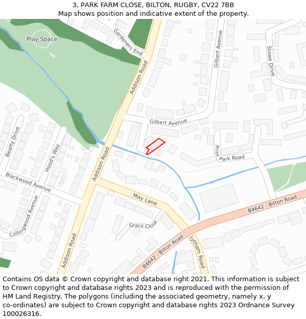 3, PARK FARM CLOSE, BILTON, RUGBY, CV22 7BB: Location map and indicative extent of plot