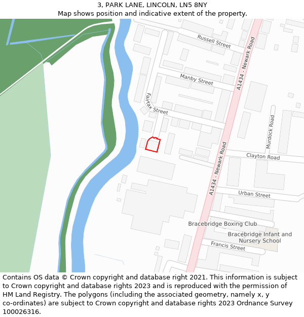 3, PARK LANE, LINCOLN, LN5 8NY: Location map and indicative extent of plot