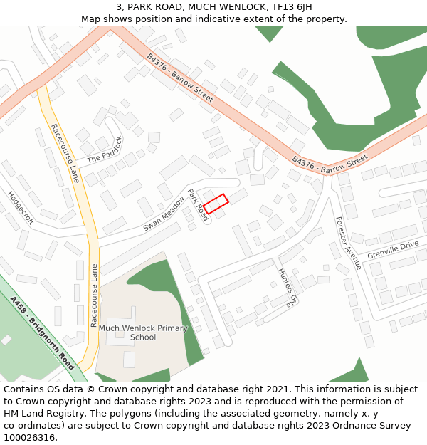 3, PARK ROAD, MUCH WENLOCK, TF13 6JH: Location map and indicative extent of plot
