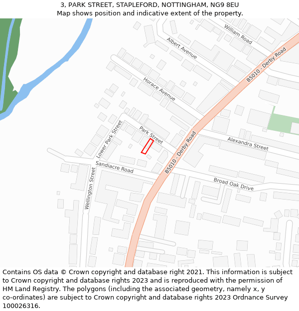 3, PARK STREET, STAPLEFORD, NOTTINGHAM, NG9 8EU: Location map and indicative extent of plot