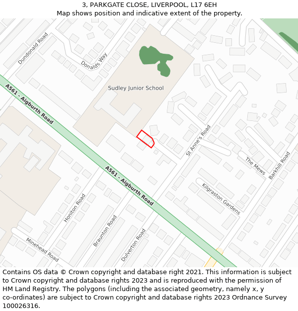 3, PARKGATE CLOSE, LIVERPOOL, L17 6EH: Location map and indicative extent of plot