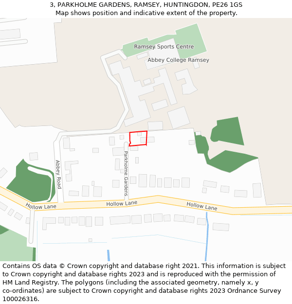 3, PARKHOLME GARDENS, RAMSEY, HUNTINGDON, PE26 1GS: Location map and indicative extent of plot