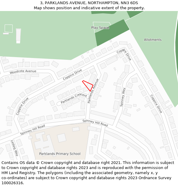 3, PARKLANDS AVENUE, NORTHAMPTON, NN3 6DS: Location map and indicative extent of plot