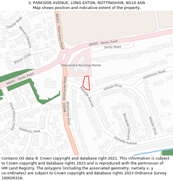 3, PARKSIDE AVENUE, LONG EATON, NOTTINGHAM, NG10 4AN: Location map and indicative extent of plot