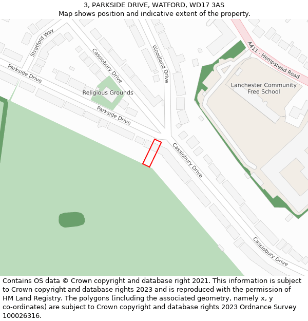 3, PARKSIDE DRIVE, WATFORD, WD17 3AS: Location map and indicative extent of plot