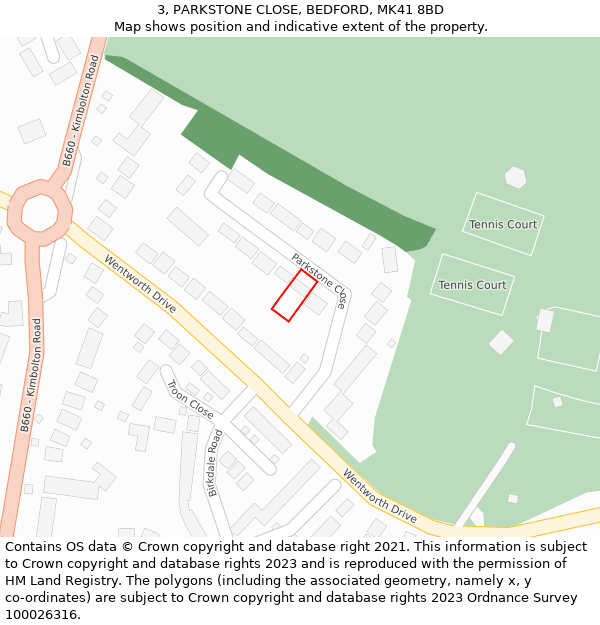 3, PARKSTONE CLOSE, BEDFORD, MK41 8BD: Location map and indicative extent of plot