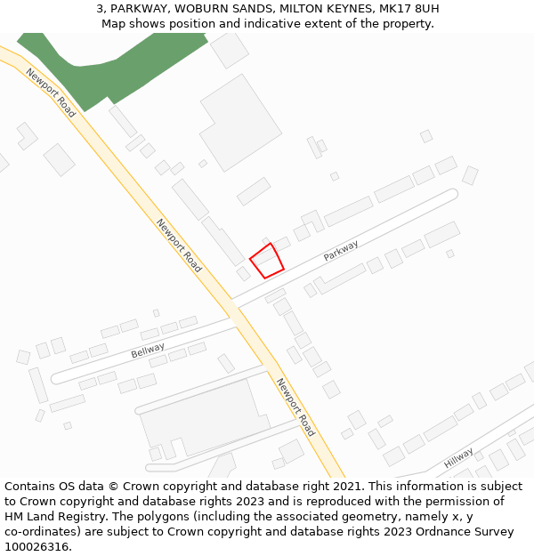 3, PARKWAY, WOBURN SANDS, MILTON KEYNES, MK17 8UH: Location map and indicative extent of plot