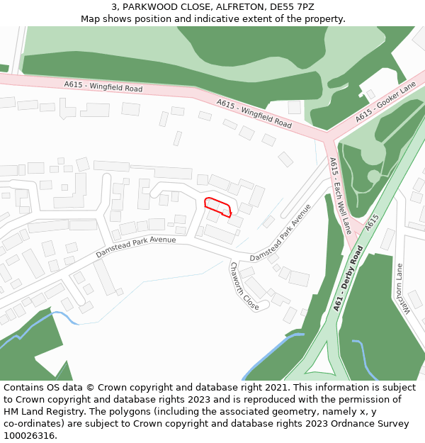 3, PARKWOOD CLOSE, ALFRETON, DE55 7PZ: Location map and indicative extent of plot