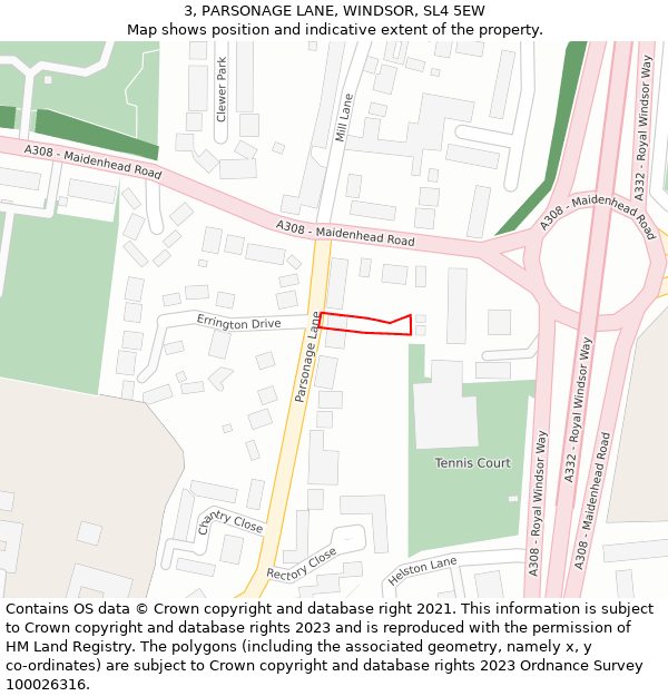 3, PARSONAGE LANE, WINDSOR, SL4 5EW: Location map and indicative extent of plot