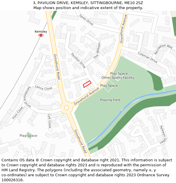 3, PAVILION DRIVE, KEMSLEY, SITTINGBOURNE, ME10 2SZ: Location map and indicative extent of plot