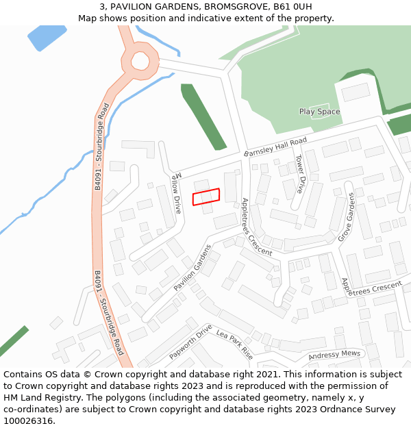 3, PAVILION GARDENS, BROMSGROVE, B61 0UH: Location map and indicative extent of plot