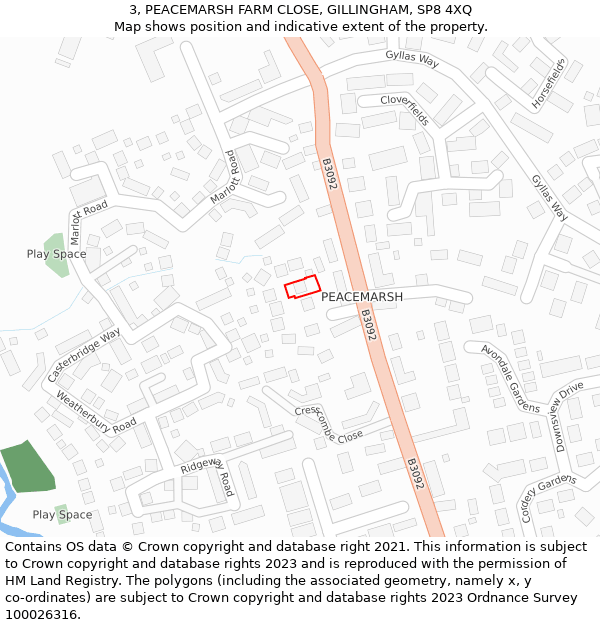 3, PEACEMARSH FARM CLOSE, GILLINGHAM, SP8 4XQ: Location map and indicative extent of plot