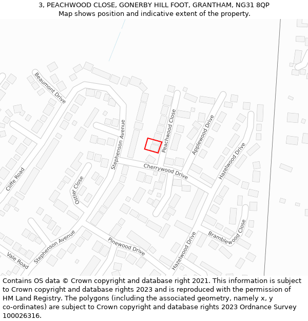 3, PEACHWOOD CLOSE, GONERBY HILL FOOT, GRANTHAM, NG31 8QP: Location map and indicative extent of plot
