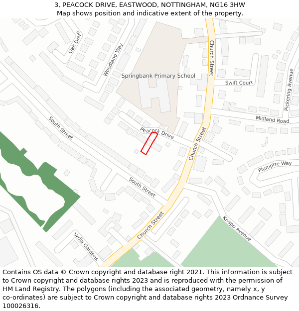3, PEACOCK DRIVE, EASTWOOD, NOTTINGHAM, NG16 3HW: Location map and indicative extent of plot