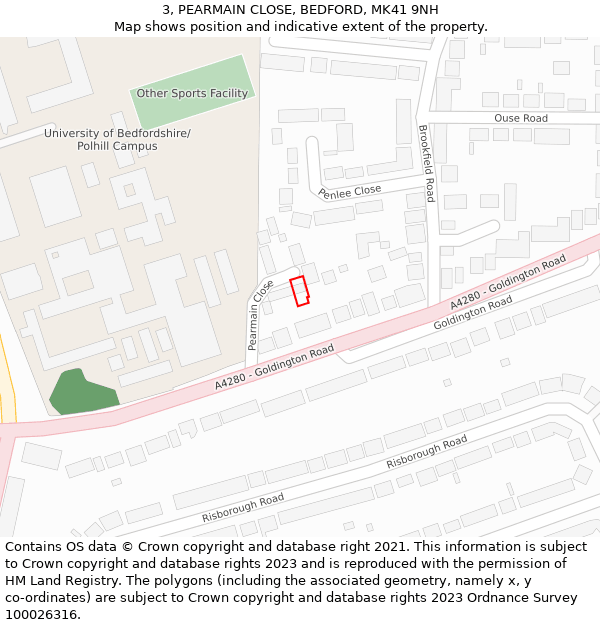 3, PEARMAIN CLOSE, BEDFORD, MK41 9NH: Location map and indicative extent of plot