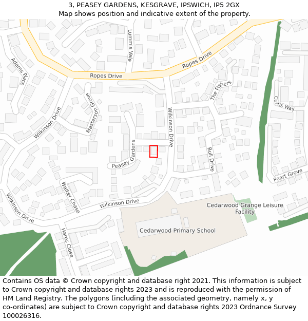 3, PEASEY GARDENS, KESGRAVE, IPSWICH, IP5 2GX: Location map and indicative extent of plot