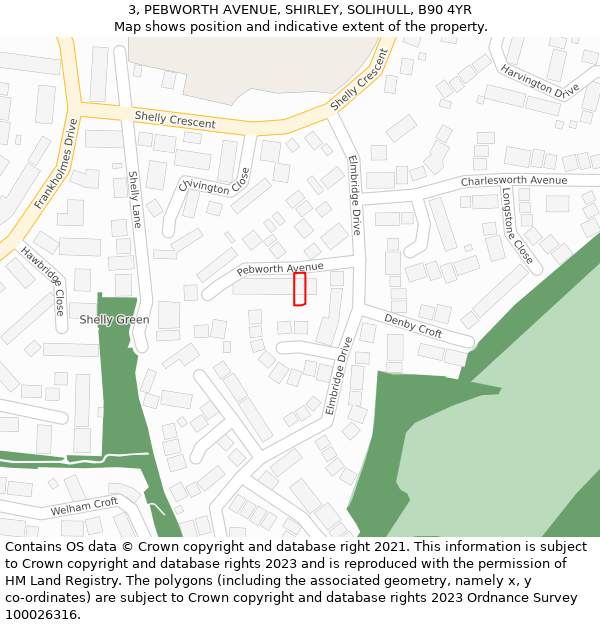 3, PEBWORTH AVENUE, SHIRLEY, SOLIHULL, B90 4YR: Location map and indicative extent of plot