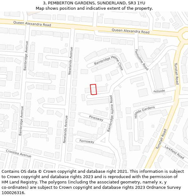 3, PEMBERTON GARDENS, SUNDERLAND, SR3 1YU: Location map and indicative extent of plot