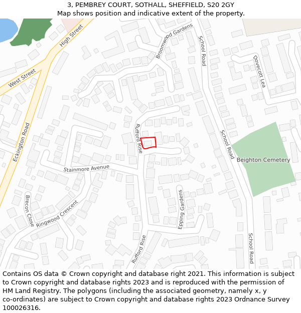 3, PEMBREY COURT, SOTHALL, SHEFFIELD, S20 2GY: Location map and indicative extent of plot