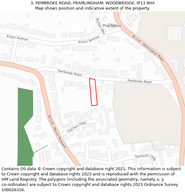 3, PEMBROKE ROAD, FRAMLINGHAM, WOODBRIDGE, IP13 9HA: Location map and indicative extent of plot