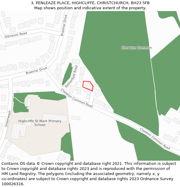 3, PENLEAZE PLACE, HIGHCLIFFE, CHRISTCHURCH, BH23 5FB: Location map and indicative extent of plot