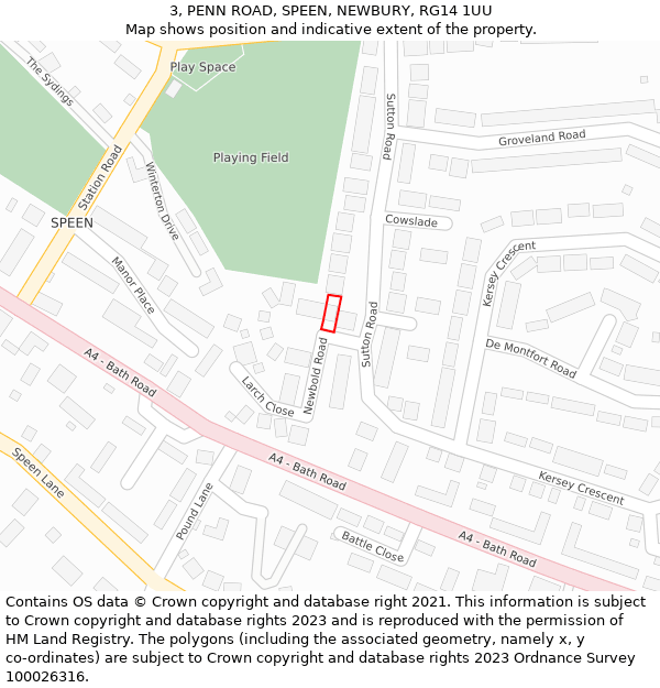 3, PENN ROAD, SPEEN, NEWBURY, RG14 1UU: Location map and indicative extent of plot