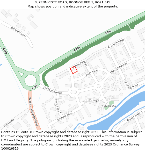 3, PENNICOTT ROAD, BOGNOR REGIS, PO21 5AY: Location map and indicative extent of plot