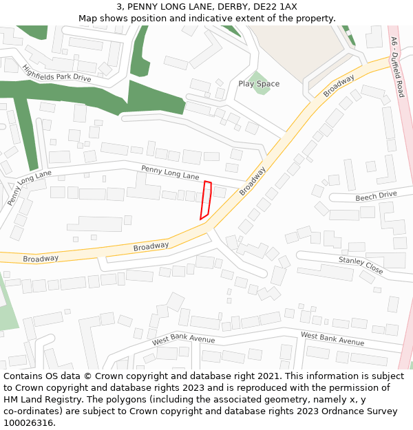 3, PENNY LONG LANE, DERBY, DE22 1AX: Location map and indicative extent of plot