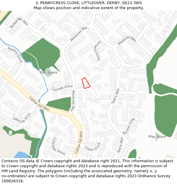 3, PENNYCRESS CLOSE, LITTLEOVER, DERBY, DE23 3WS: Location map and indicative extent of plot