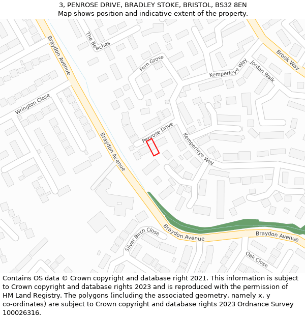 3, PENROSE DRIVE, BRADLEY STOKE, BRISTOL, BS32 8EN: Location map and indicative extent of plot