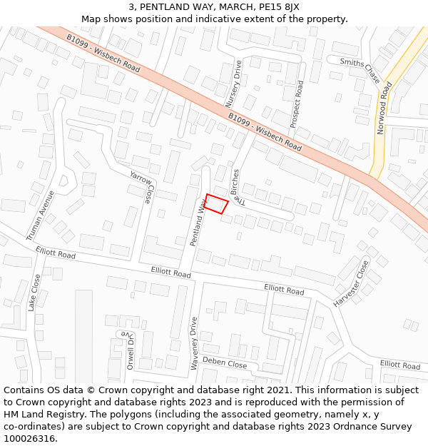 3, PENTLAND WAY, MARCH, PE15 8JX: Location map and indicative extent of plot