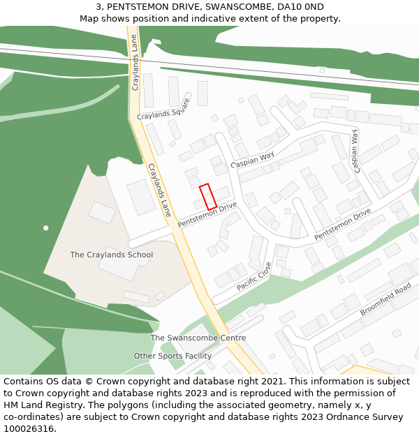 3, PENTSTEMON DRIVE, SWANSCOMBE, DA10 0ND: Location map and indicative extent of plot