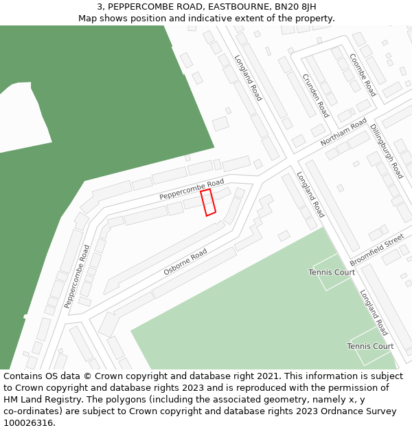 3, PEPPERCOMBE ROAD, EASTBOURNE, BN20 8JH: Location map and indicative extent of plot