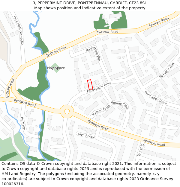 3, PEPPERMINT DRIVE, PONTPRENNAU, CARDIFF, CF23 8SH: Location map and indicative extent of plot