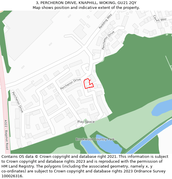 3, PERCHERON DRIVE, KNAPHILL, WOKING, GU21 2QY: Location map and indicative extent of plot