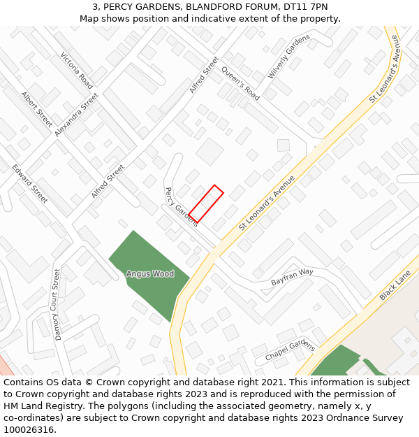 3, PERCY GARDENS, BLANDFORD FORUM, DT11 7PN: Location map and indicative extent of plot