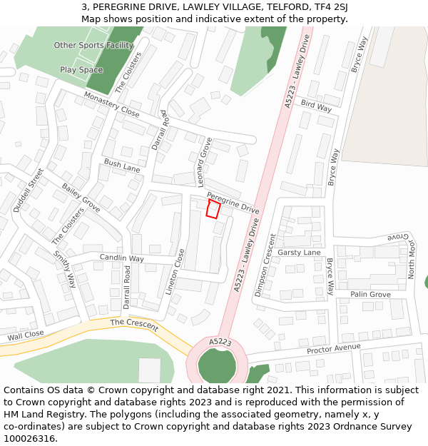 3, PEREGRINE DRIVE, LAWLEY VILLAGE, TELFORD, TF4 2SJ: Location map and indicative extent of plot