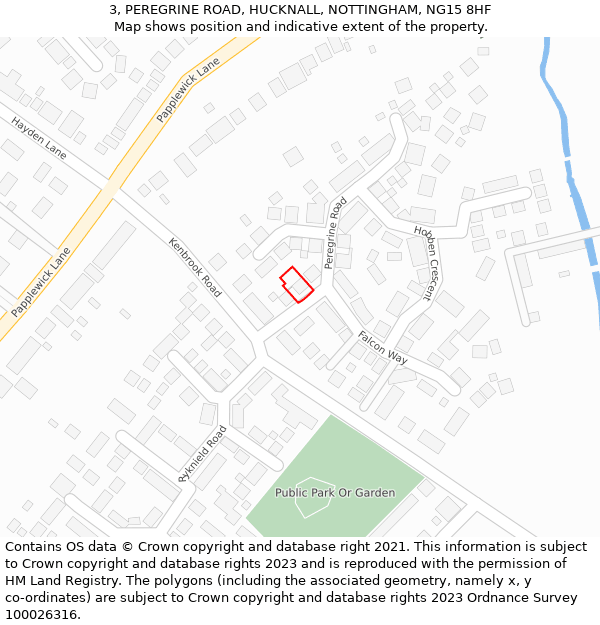 3, PEREGRINE ROAD, HUCKNALL, NOTTINGHAM, NG15 8HF: Location map and indicative extent of plot