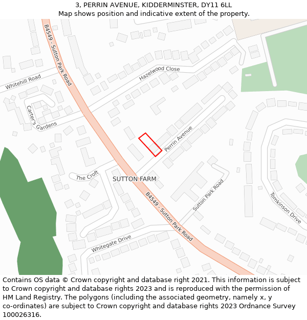 3, PERRIN AVENUE, KIDDERMINSTER, DY11 6LL: Location map and indicative extent of plot
