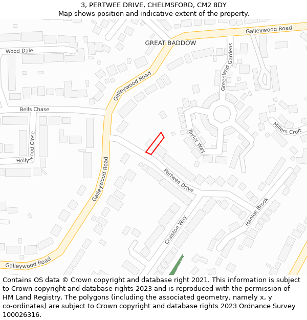 3, PERTWEE DRIVE, CHELMSFORD, CM2 8DY: Location map and indicative extent of plot