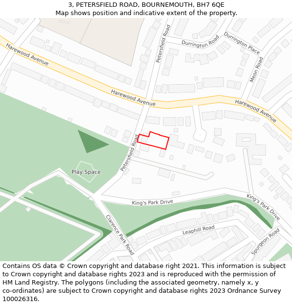 3, PETERSFIELD ROAD, BOURNEMOUTH, BH7 6QE: Location map and indicative extent of plot