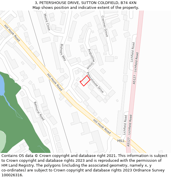 3, PETERSHOUSE DRIVE, SUTTON COLDFIELD, B74 4XN: Location map and indicative extent of plot