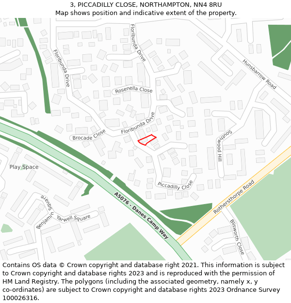 3, PICCADILLY CLOSE, NORTHAMPTON, NN4 8RU: Location map and indicative extent of plot
