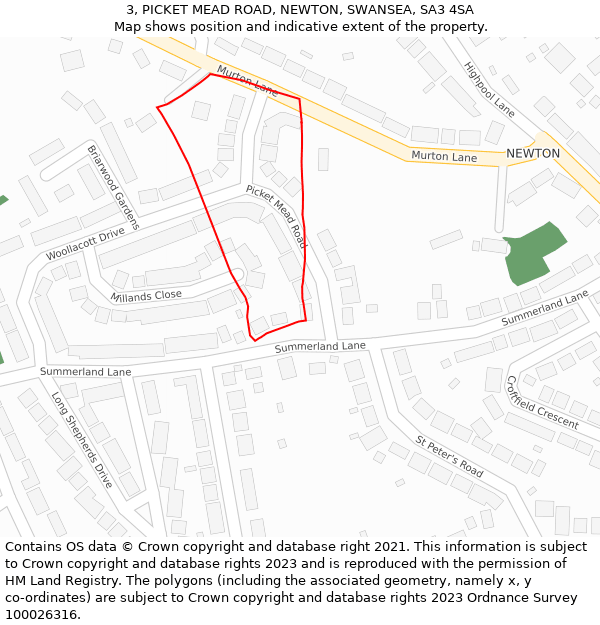 3, PICKET MEAD ROAD, NEWTON, SWANSEA, SA3 4SA: Location map and indicative extent of plot