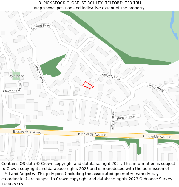 3, PICKSTOCK CLOSE, STIRCHLEY, TELFORD, TF3 1RU: Location map and indicative extent of plot