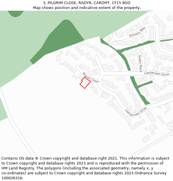 3, PILGRIM CLOSE, RADYR, CARDIFF, CF15 8GD: Location map and indicative extent of plot