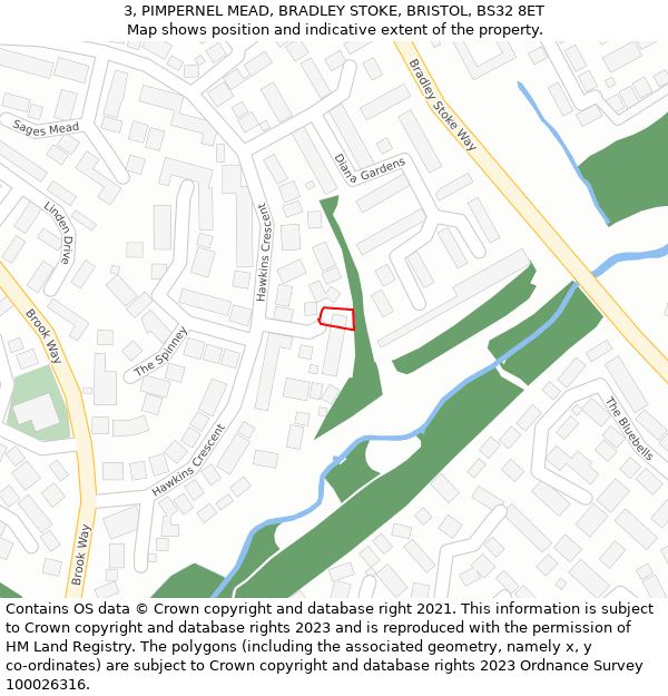 3, PIMPERNEL MEAD, BRADLEY STOKE, BRISTOL, BS32 8ET: Location map and indicative extent of plot