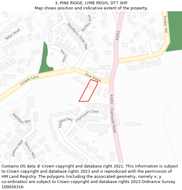 3, PINE RIDGE, LYME REGIS, DT7 3HP: Location map and indicative extent of plot