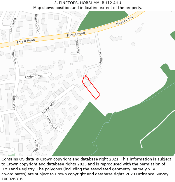 3, PINETOPS, HORSHAM, RH12 4HU: Location map and indicative extent of plot